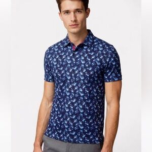 Silver Stone Floral Blue Navy Blue White Print Shirt LARGE Modern Fit $149 MSRP